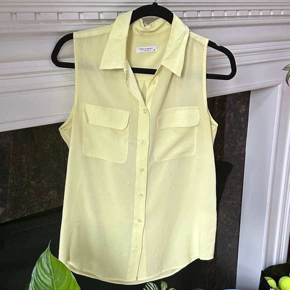 Tops - Equipment lime yellow sleeveless slim signature blouse size S